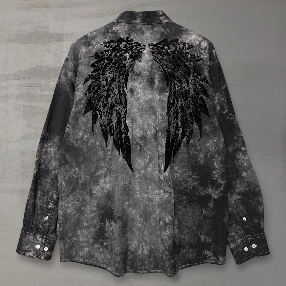 Y2K Eighty Eight Button Down Shirt Black Acid Wash Affliction Angel Wings XL